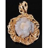 A 1960s 9 carat gold and rock crystal inset pendant by Albion Craft Company, the frame and link of