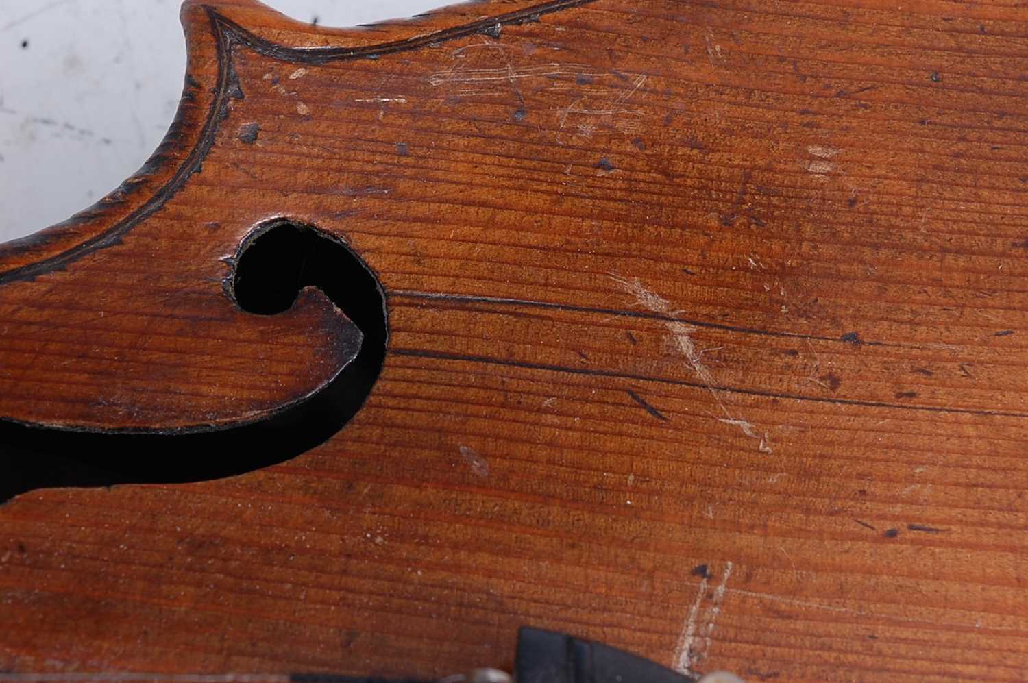 A 19th century violin, having a two piece maple back with spruce front, maple neck with ebony - Bild 9 aus 14