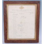 Australian Board of Control for International Cricket Signed Team Sheet of the Australian Team on