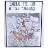 Terry Challis, (1935-2009), Sailing The Ship Of Team Cambridge, an ink and watercolour drawing of