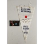 An XIII Olympic Winter Games silk pennant for the Japanese Delegation To Lake Placid, together