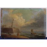 19th century Dutch school - Returning to harbour with storm clouds gathering, oil on panel, 11 x