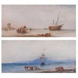 John Cuthbert Salmon (1844-1917) - Pair; Fisherfolk awaiting the catch, watercolours, each signed