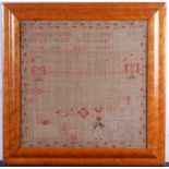 An early Victorian alphabet, verse and picture sampler, signed and dated 1840, 43 x 43cm, in