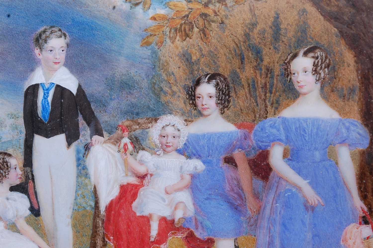 A circa 1830 English school group portrait of the Paget family children, depicted within a - Image 2 of 4