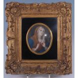 Late 19th century continental school - portrait of the Virgin Mary, miniature watercolour on