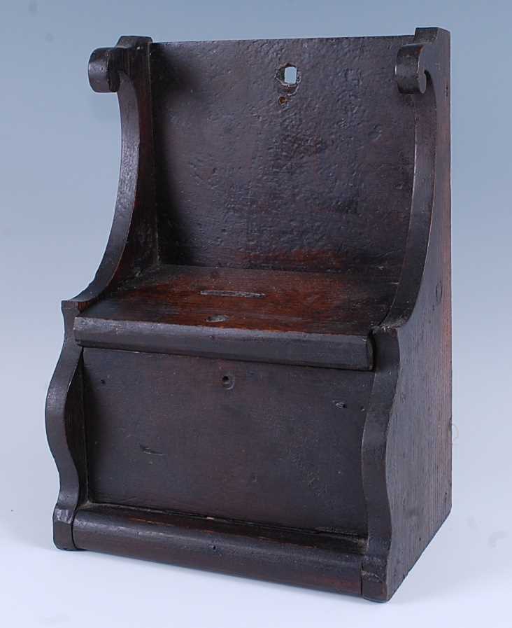 A rustic oak offertory box, late 18th / early 19th century, of part-nailed and part-pegged