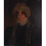 Mid-19th century English school - Half-length portrait of Mrs William Harding, oil on canvas, having