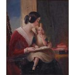 19th century English school - The reading lesson, oil on canvas, 34.5 x 29cm Condition report: