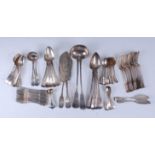 An extensive silver part cutlery suite in the Fiddle pattern, principally Edinburgh circa 1820-1830,