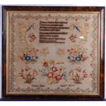 A mid-Victorian verse and picture needlework sampler by Susanna Sykes aged 9, dated 1854, 58 x 65cm,