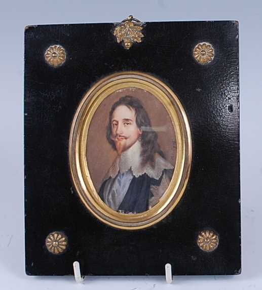 19th century English school after Anthony van Dyke, King Charles I, bust portrait miniature - Image 3 of 4