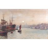 Thomas Marie Madawaska Hemy (1852-1937) - The Pool of London, Thames scene with ships and sailing