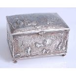 A late 19th century Continental silver box, of rectangular form with gilt-washed interior,