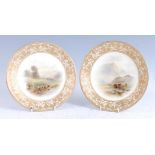 A pair of 1919 Royal Worcester porcelain cabinet plates, each painted by James Stinton with cattle