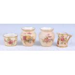 A pair of 1900 Royal Worcester blushware small vases, each hand-painted with flowers upon a blush