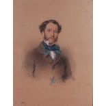 Josiah Gilbert (1814-1892)- Half-length portrait of a young Lambert Broughton wearing a blue neck