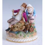 A 19th century Dresden hard paste porcelain figure group 'Winter', depicting a boy seated on a