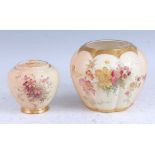 A 1908 Royal Worcester porcelain jar and cover, of lobed form, hand-painted with flowers upon a