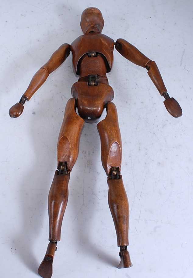 A late 19th / early 20th century French articulated walnut artist's maquette / lay figure of a rider - Image 3 of 21