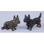 A circa 1900 Austrian cold painted bronze of a standing Scottie dog, w.9.5cm, together with one