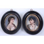 Circa 1900 continental school, pair bust portraits of a young girl and boy, miniature on