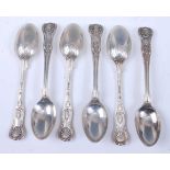 A set of twelve Edwardian silver teaspoons in the Kings pattern, 13.8oz, maker Robert Stebbing,