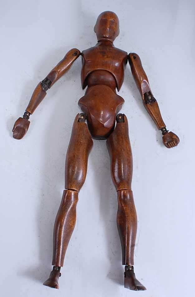 A late 19th / early 20th century French articulated walnut artist's maquette / lay figure of a rider - Image 4 of 21