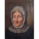 19th century Continental school - Bust portrait of a middle-aged woman, oil on canvas, 27 x 20.5cm