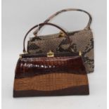A ladies faux snakeskin handbag, together with a ladies faux alligator skin handbag