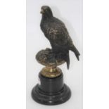 A 20th century bronze model of a bird of prey, shown in standing pose, signed A Thorburn to the