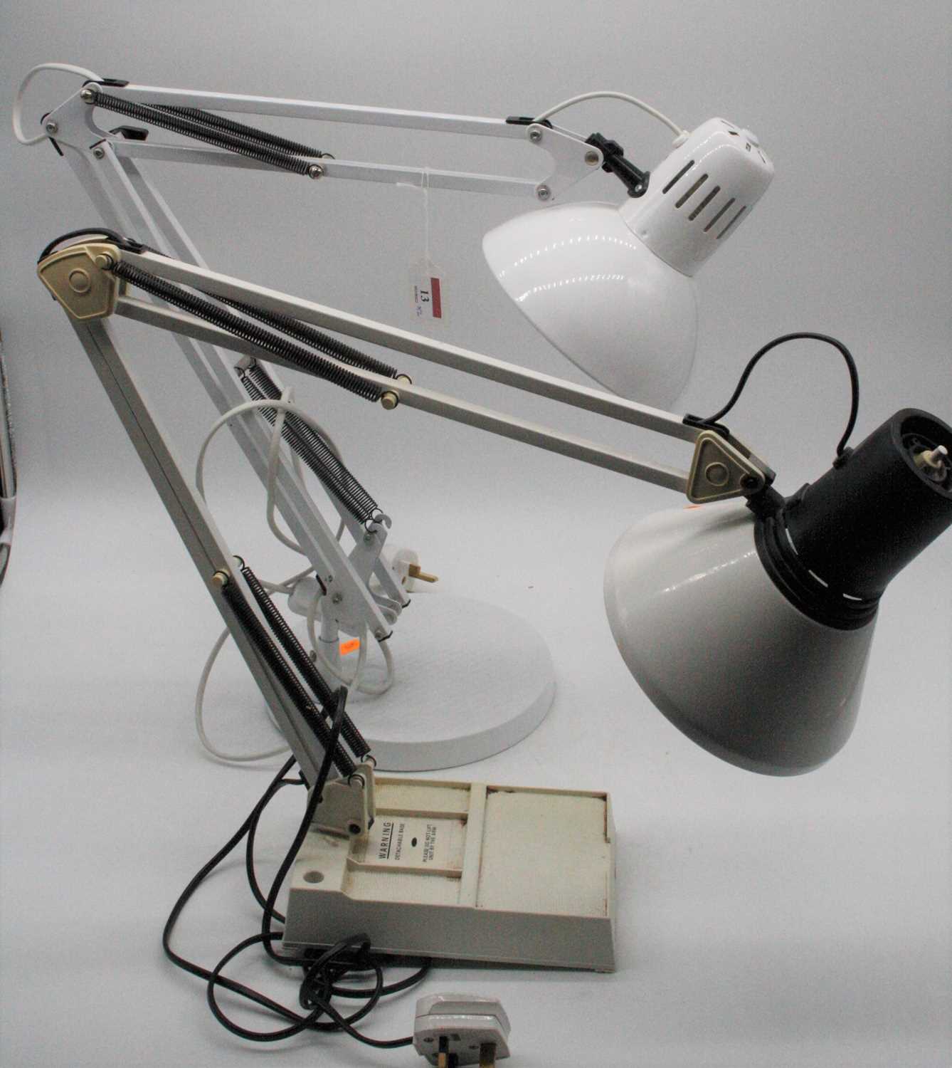 A 20th century white painted metal angle poise desk lamp, together with another similar