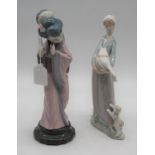 A Lladro porcelain figure of a woman carrying a goose, height 26cm, together with anotherCondition