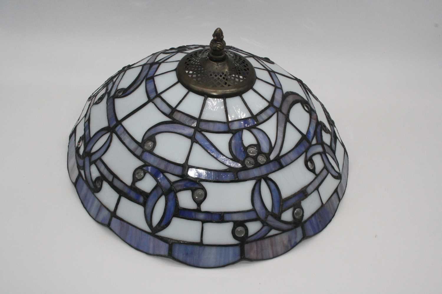 A pair of 20th century Tiffany style coloured glass ceiling pendant light shades, dia. 34cm - Image 3 of 3