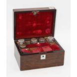 A Victorian rosewood and mother-of-pearl inlaid vanity and workbox, the lid lifting to reveal a