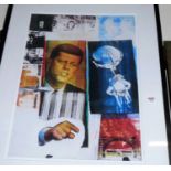 A reproduction American print featuring iconic moments from the 1960s, 74 x 53cm