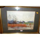 Alice Fowler - a Suffolk landscape, watercolour, signed lower right, 28x38cm