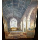 Late 19th century English school, cathedral interior - watercolour, indistinctly signed lower right,