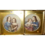 Circa 1900 English school, pair portrait studies of children, watercolours, each framed as ovals,