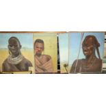 20th century African school - Study of a Masai warrior, oil on canvas, 53 x 38cm; together with four