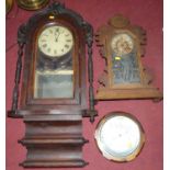 A late Victorian figured walnut and tunbridge inlaid arched droptrunk wall clock; together with a