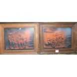 Pair of continental composition relief panels (both with hairlines) each 22x29cm, and in oak