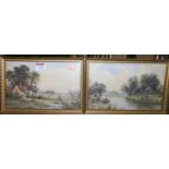 Circa 1900 English school - pair river landscapes, watercolour, 15x24cm