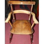 An early 20th century elm bar back farmhouse elbow chair, width 54cm