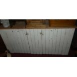 A pine and part white painted double door low pantry cupboard, width 190cm