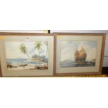 S Abdullah - Pair; South Asian coastal scenes, watercolours, each signed lower left, 27 x 36cm