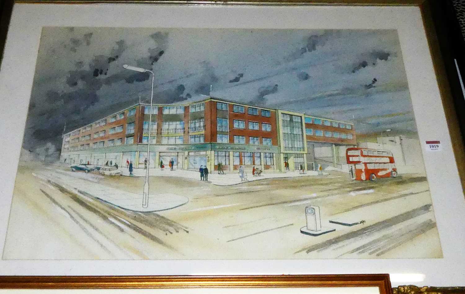 Modern British school - 1970s London street scene, watercolour heightened with white, indistinctly