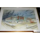 Modern British school - 1970s London street scene, watercolour heightened with white, indistinctly