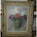 Mateur - Still life with flowers in a green vase, oil on artists board, signed lower right, 50 x