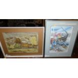 Liz Moon - Touching up, watercolour, signed and dated lower right '96; and Shirley Moody -